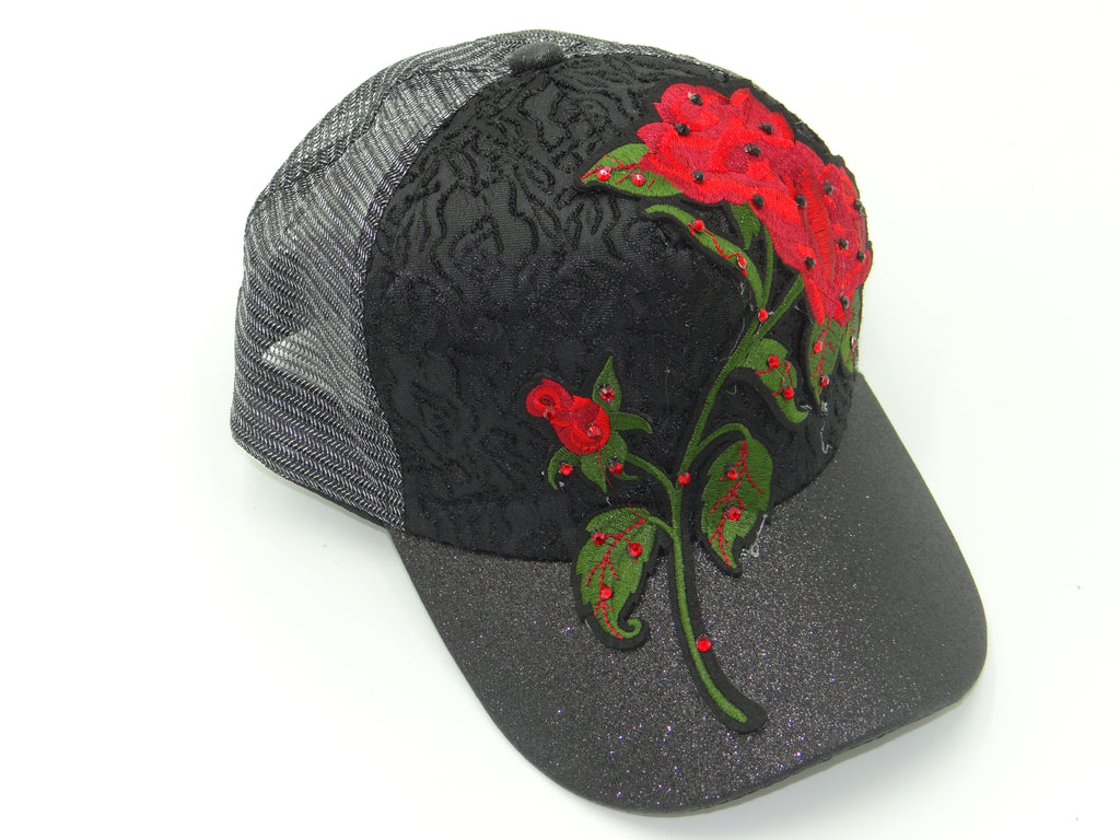 Flower-Black 2 Bling Hat