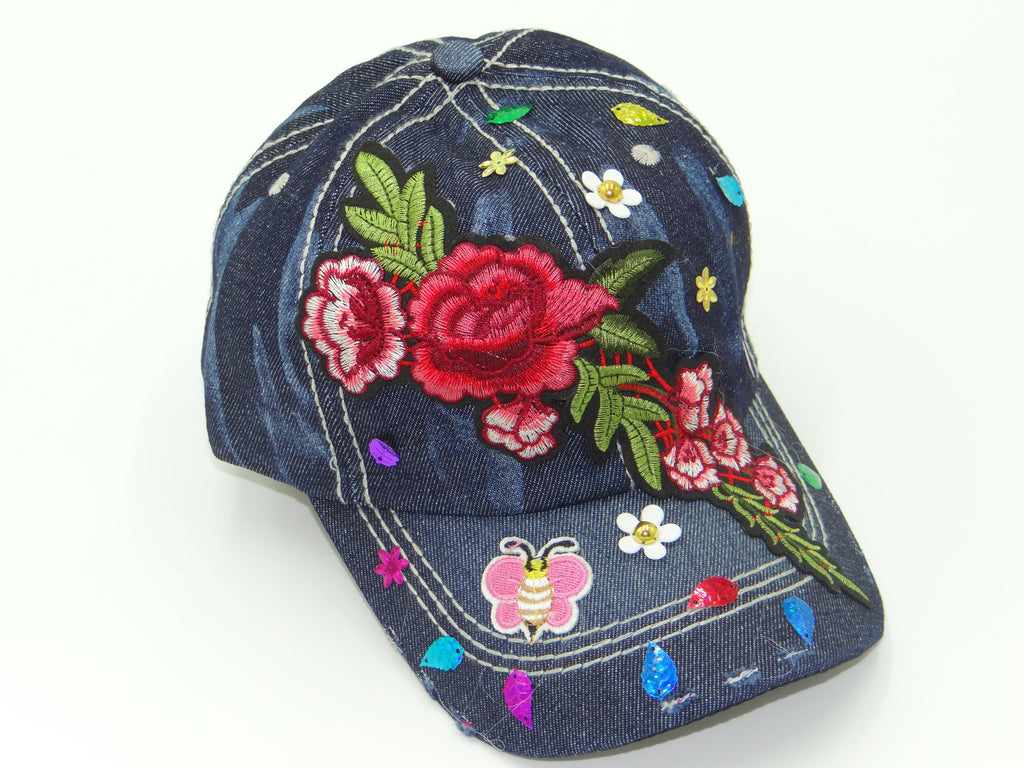 Flower-Black 1 Bling Hat