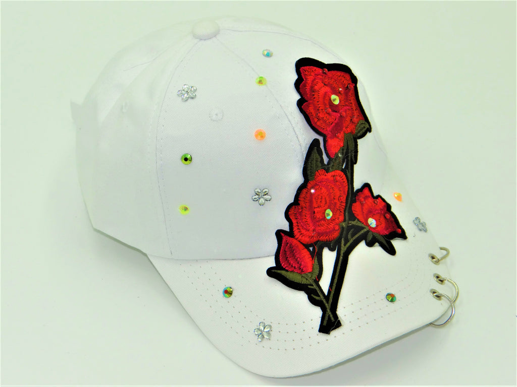 Flower-White 2 Bling Hat