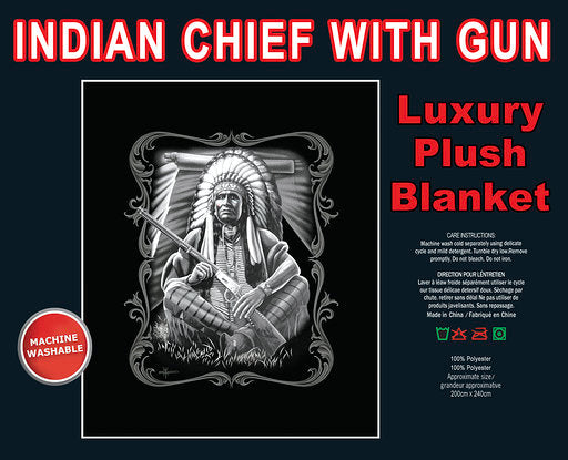 Indian Chief With Guns Queen Size Blanket